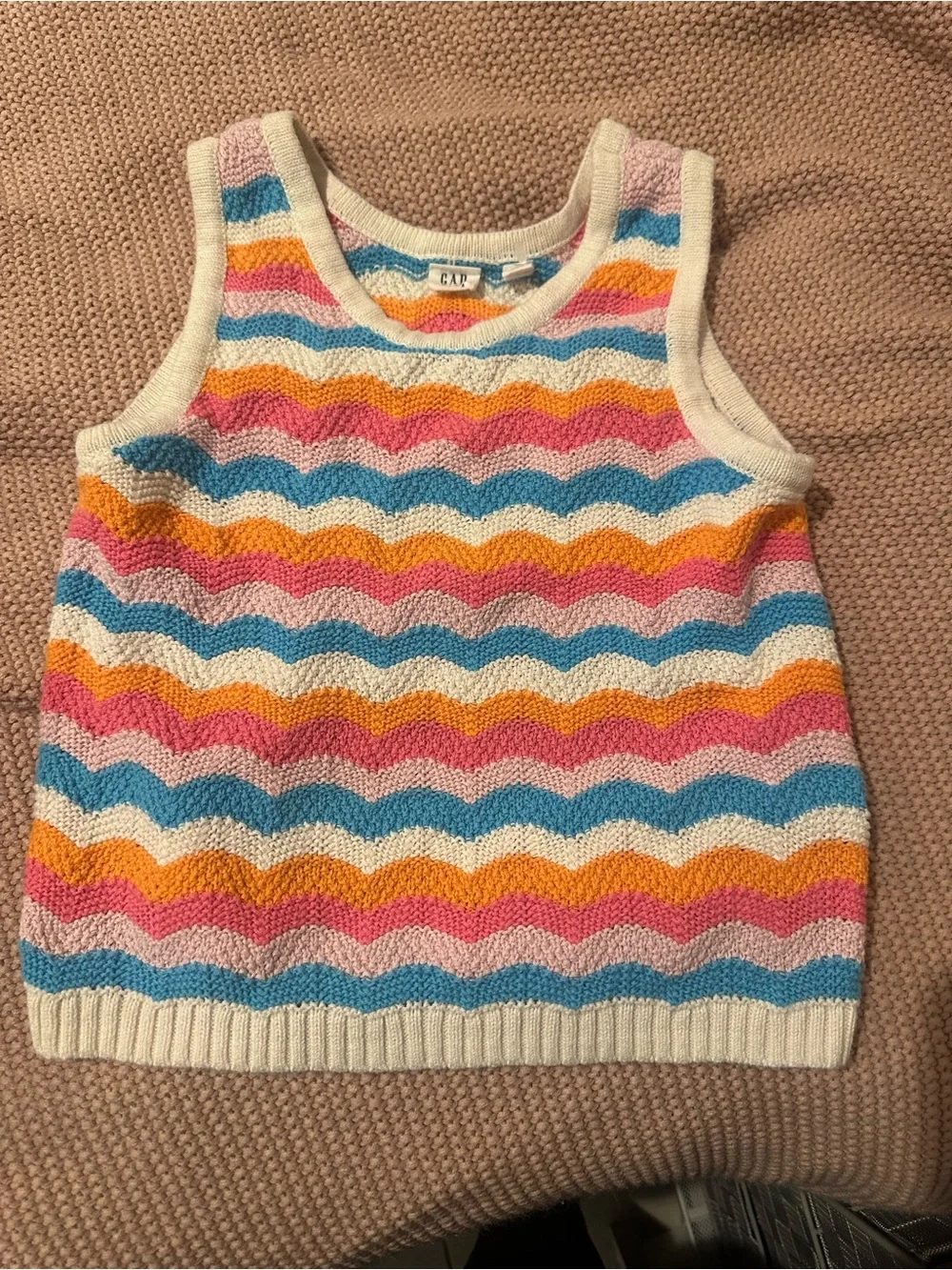 GAP Girls' Wavy Stripe Knit Tank Top - Blue, Pink, Orange, Cream L 10